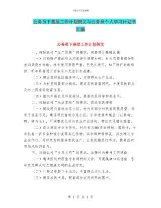 公务员下基层工作计划例文与公务员个人学习计划书汇编