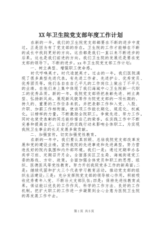 XX年卫生院党支部年度工作计划 