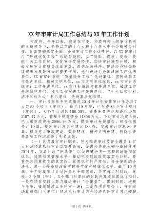 XX年市审计局工作总结与XX年工作计划 