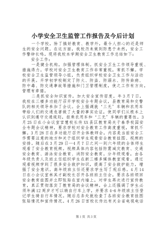 小学安全卫生监管工作报告及今后计划 