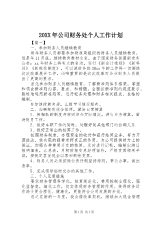 20XX年公司财务处个人工作计划