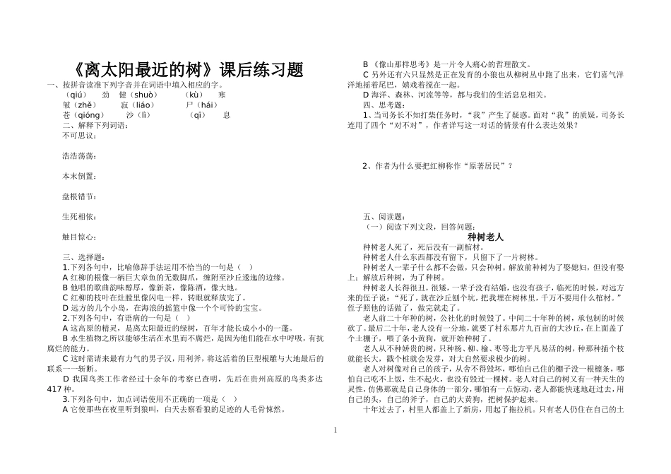 离太阳最近的树练习题_第1页