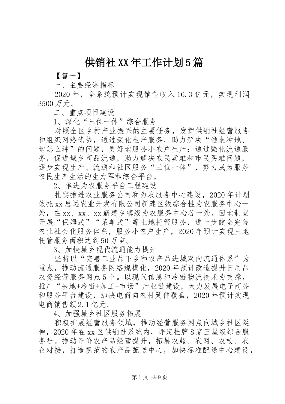 供销社XX年工作计划5篇 _第1页