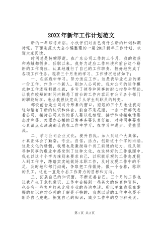 20XX年新年工作计划范文 
