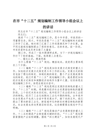 在市“十二五”规划编制工作领导小组会议上的讲话 