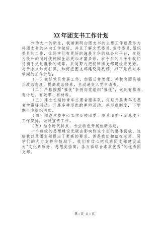 XX年团支书工作计划 