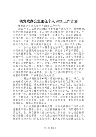 镇党政办公室主任个人20XX工作计划