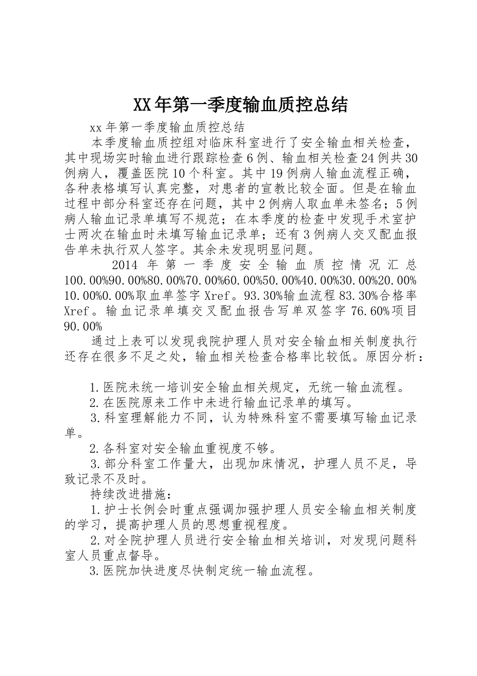 XX年第一季度输血质控总结_第1页