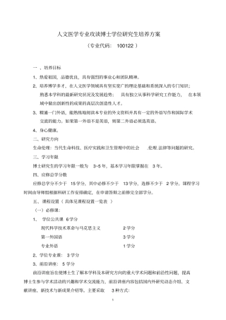 人文医学专业攻读博士学位的研究生培养方案摘要
