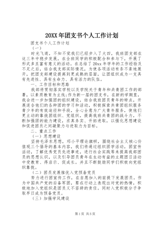 20XX年团支书个人工作计划 