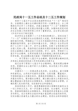 民政局十一五工作总结及十二五工作规划 