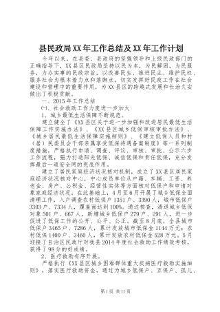 县民政局XX年工作总结及XX年工作计划 
