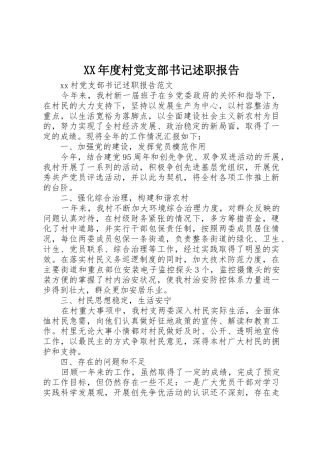 XX年度村党支部书记述职报告