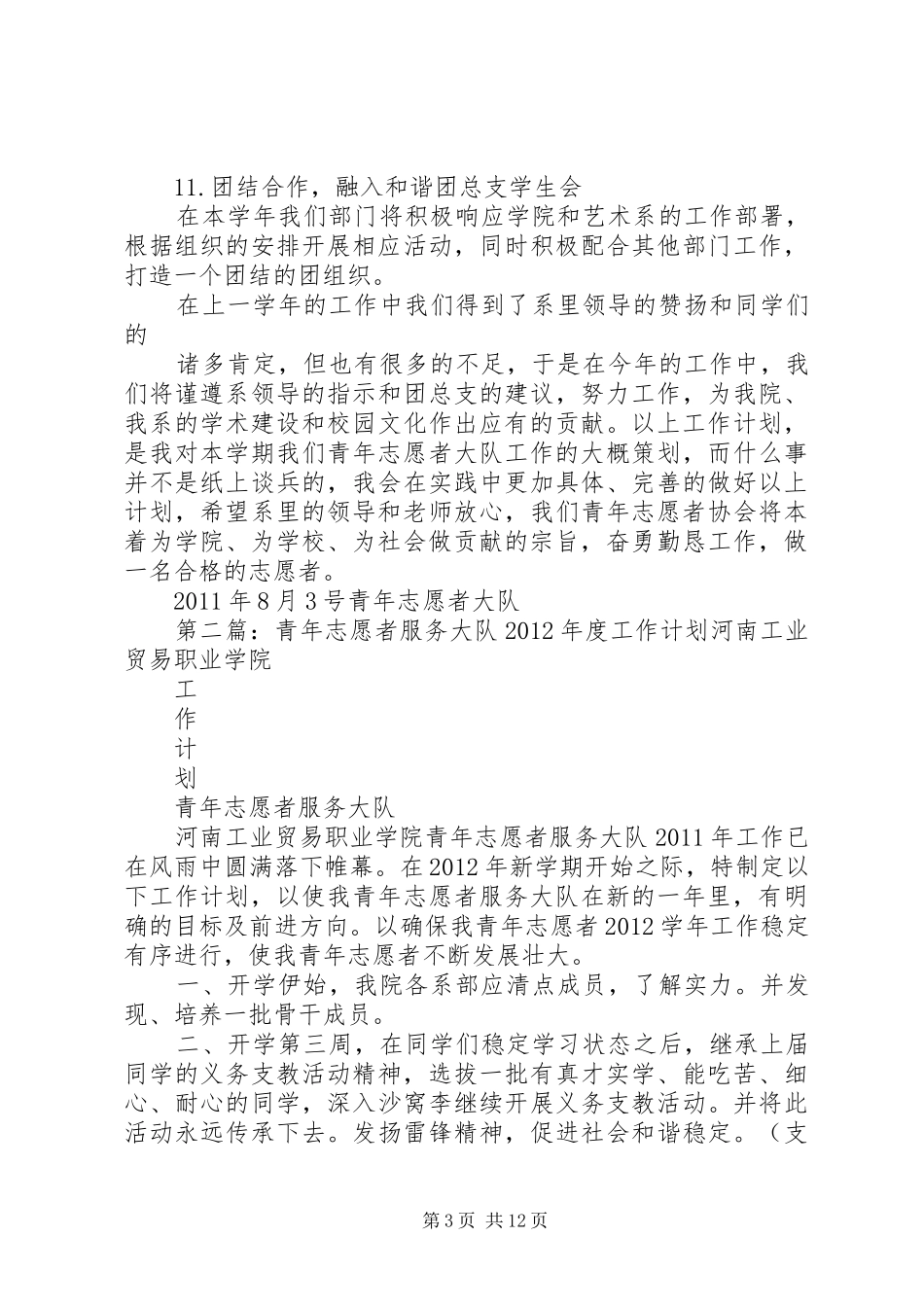 青年志愿者大队20XX年20XX年学年工作计划._第3页