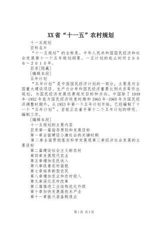 XX省“十一五”农村规划 
