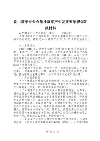 良山蔬菜专业合作社蔬菜产业发展五年规划汇报材料 