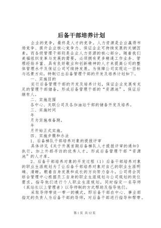 后备干部培养计划 