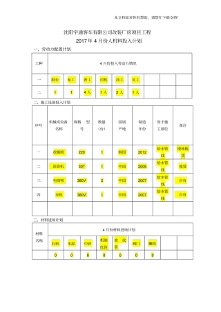 人机料投入计划