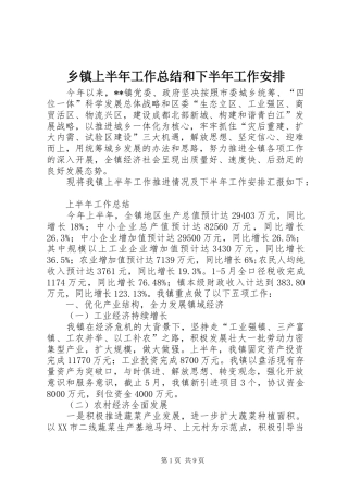乡镇上半年工作总结和下半年工作安排 