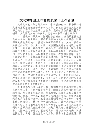 文化站年度工作总结及来年工作计划 