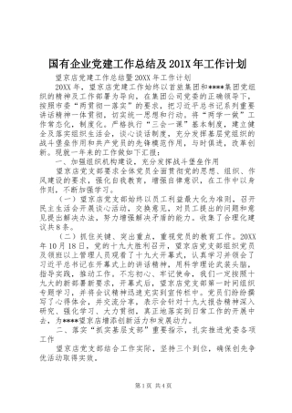 国有企业党建工作总结及201X年工作计划