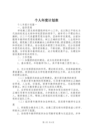 个人年度计划表 
