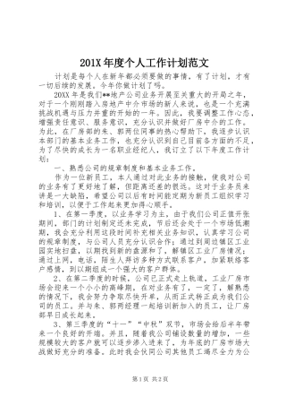 201X年度个人工作计划范文