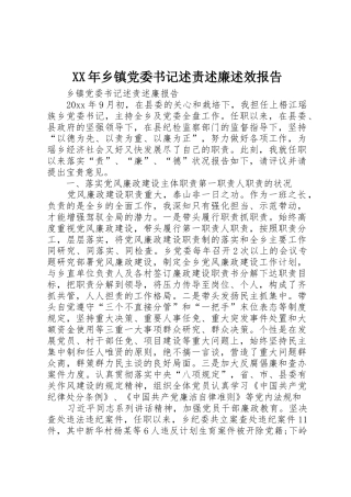 XX年乡镇党委书记述责述廉述效报告