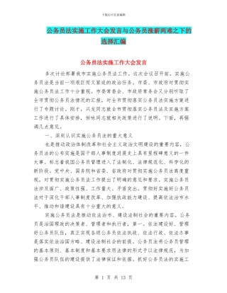公务员法实施工作大会发言与公务员涨薪两难之下的选择汇编