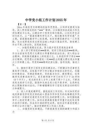 中学党小组工作计划20XX年