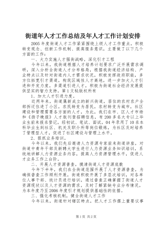 街道年人才工作总结及年人才工作计划安排 