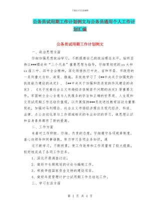 公务员试用期工作计划例文与公务员通用个人工作计划汇编