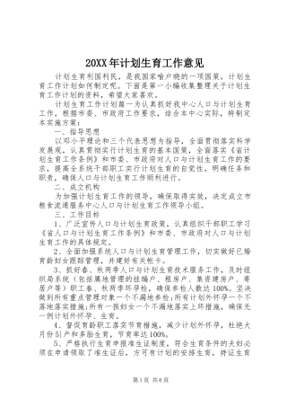 20XX年计划生育工作意见