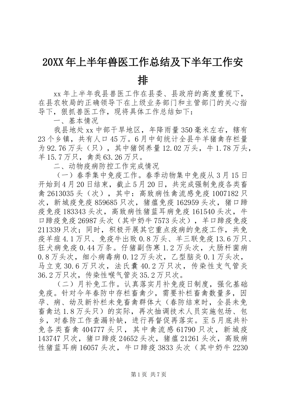 20XX年上半年兽医工作总结及下半年工作安排_第1页