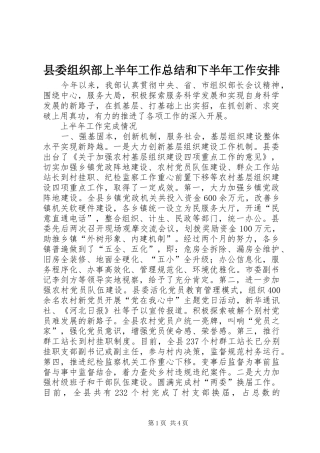 县委组织部上半年工作总结和下半年工作安排 