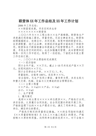 联营体XX年工作总结及XX年工作计划 
