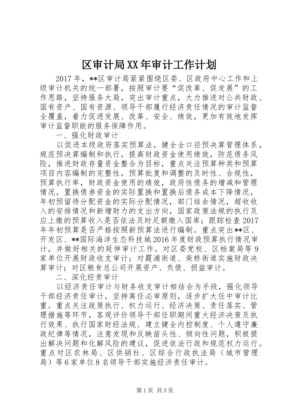 区审计局XX年审计工作计划 _第1页