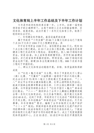 文化体育局上半年工作总结及下半年工作计划 