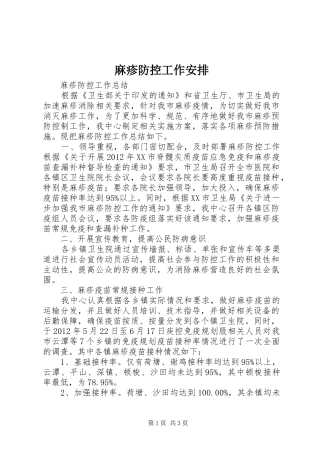 麻疹防控工作安排 