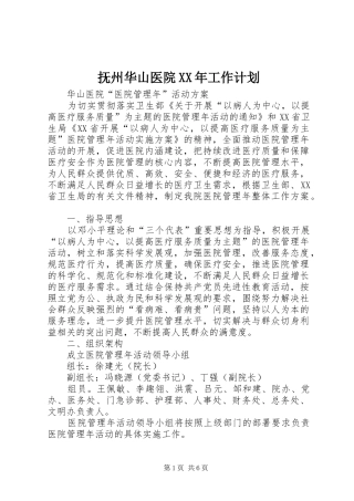 抚州华山医院XX年工作计划 