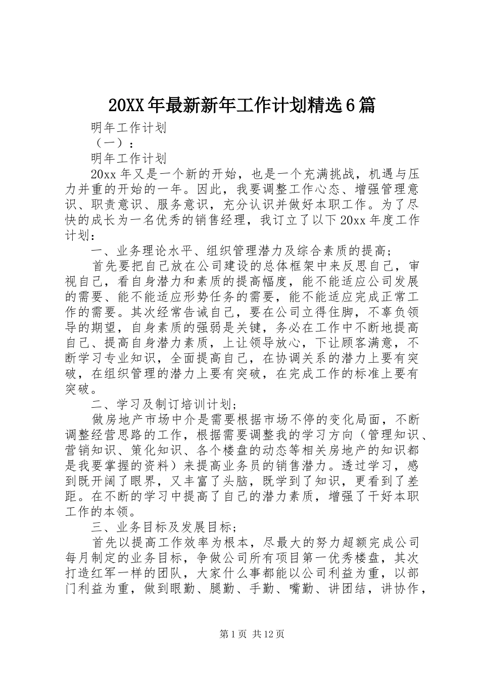 20XX年最新新年工作计划精选6篇_第1页