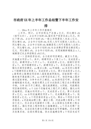 市政府XX年上半年工作总结暨下半年工作安排 