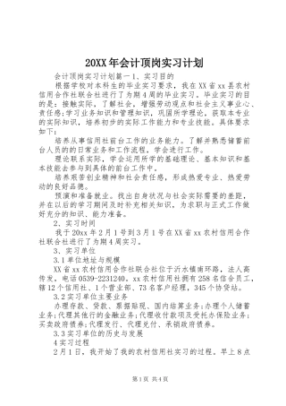 20XX年会计顶岗实习计划