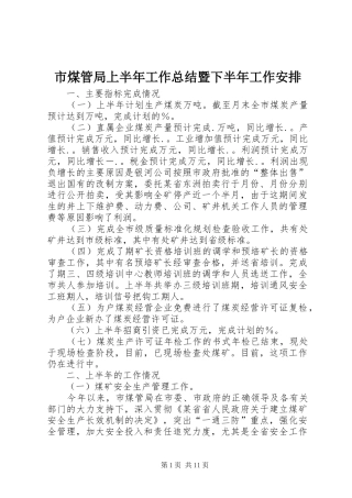 市煤管局上半年工作总结暨下半年工作安排 