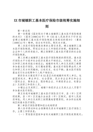 XX市城镇职工基本医疗保险市级统筹实施细则
