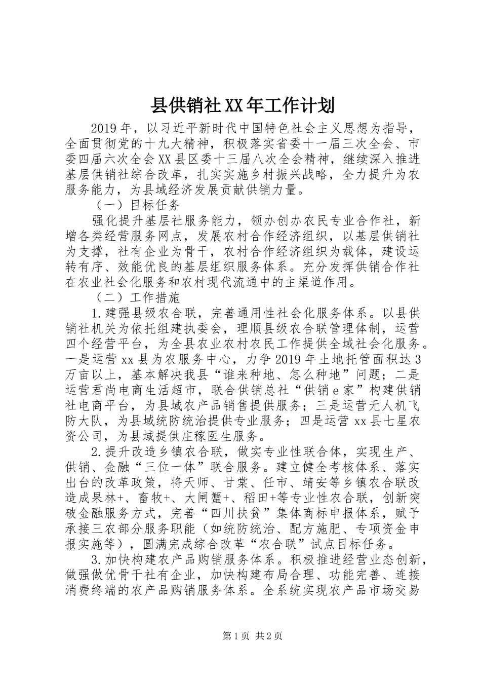 县供销社XX年工作计划 _第1页