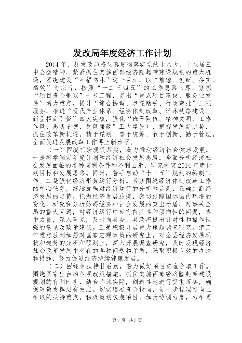 发改局年度经济工作计划 _第1页
