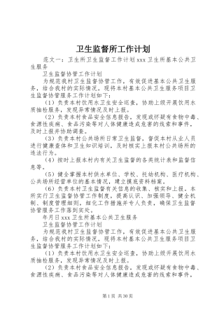 卫生监督所工作计划 