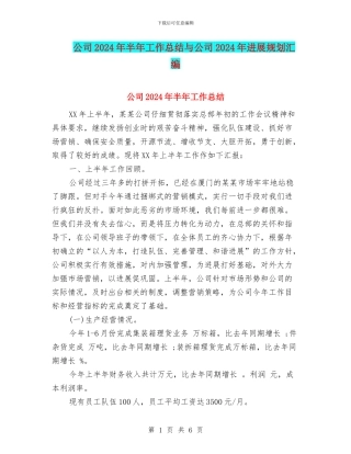 公司2024年半年工作总结与公司2024年发展规划汇编