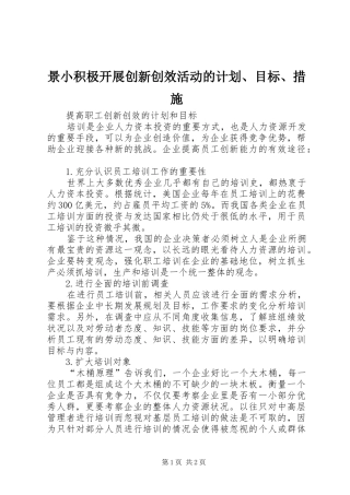 景小积极开展创新创效活动的计划、目标、措施 